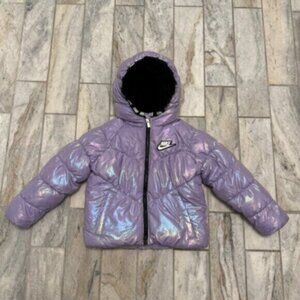 Nike girls Toddler size 3T iridescent purple puffer Winter chevron coat